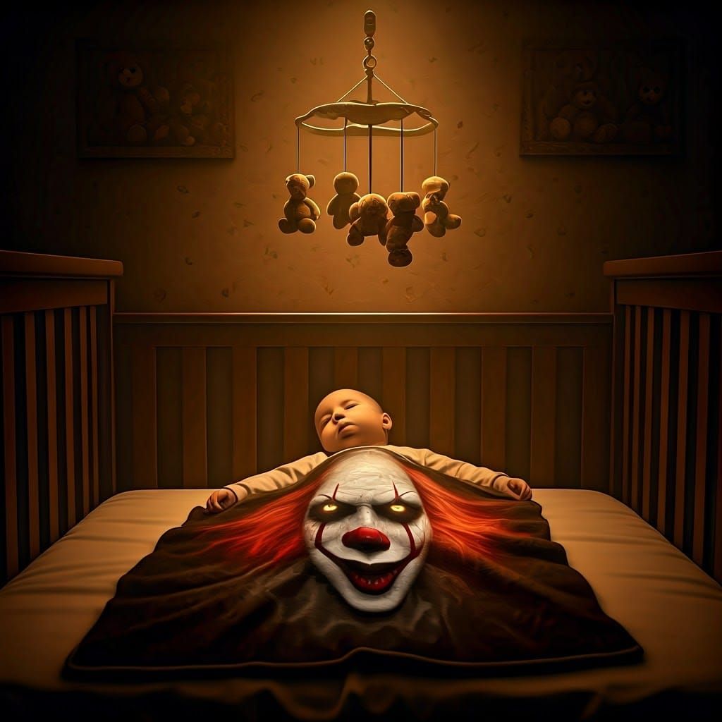 Eerie Baby Clownscape: Cinematic Film Still