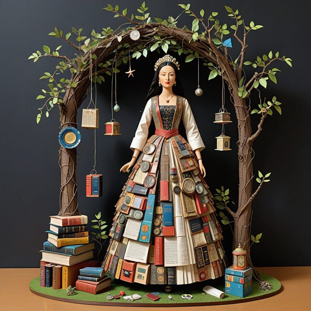 Eco-Friendly Sculpture of Woman Under Tree