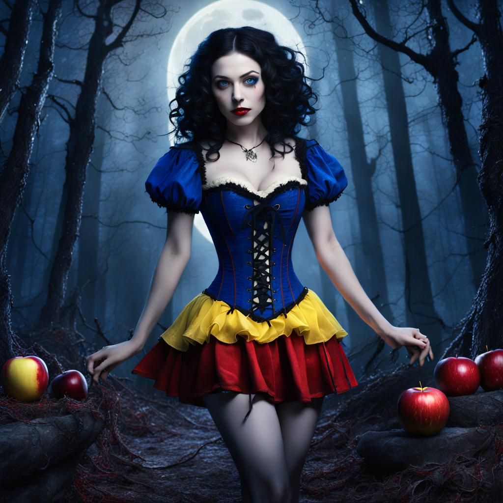 Gothic Snow White in Dark Forest: Digital Art