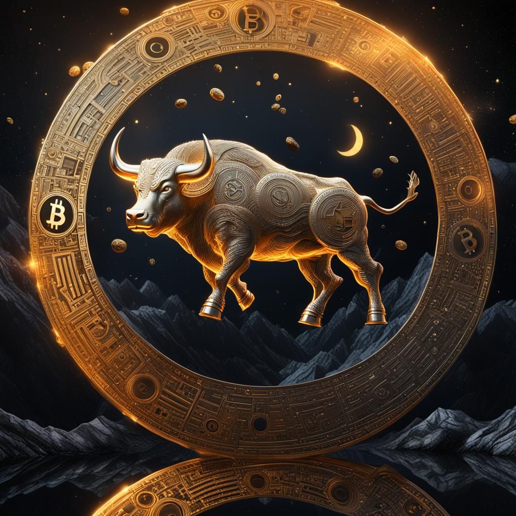 Bitcoin Bull on the Moon in Detailed Matte Painting
