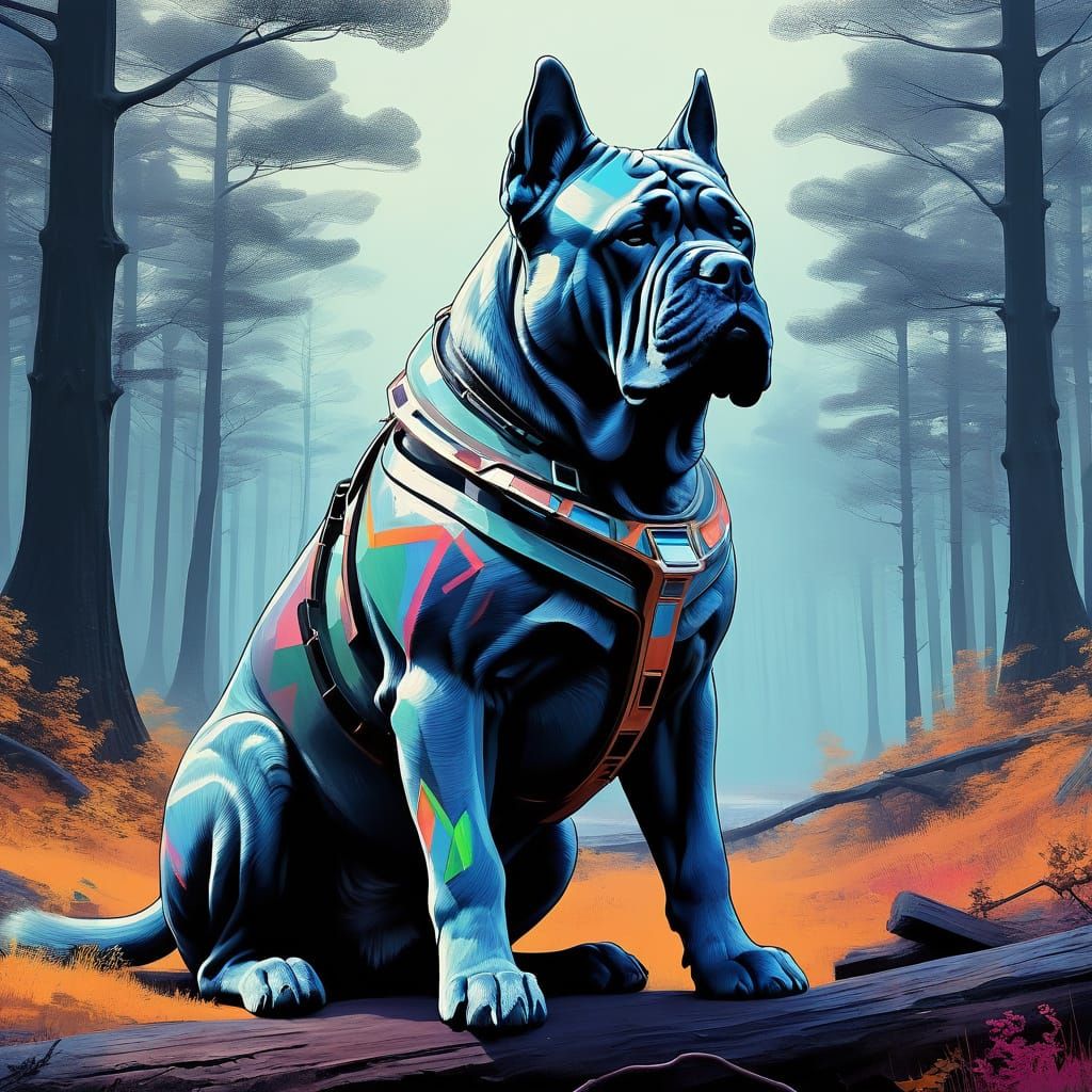 Sapphire Goddess Surrounded by Iridescent Trees in a Dreamli...