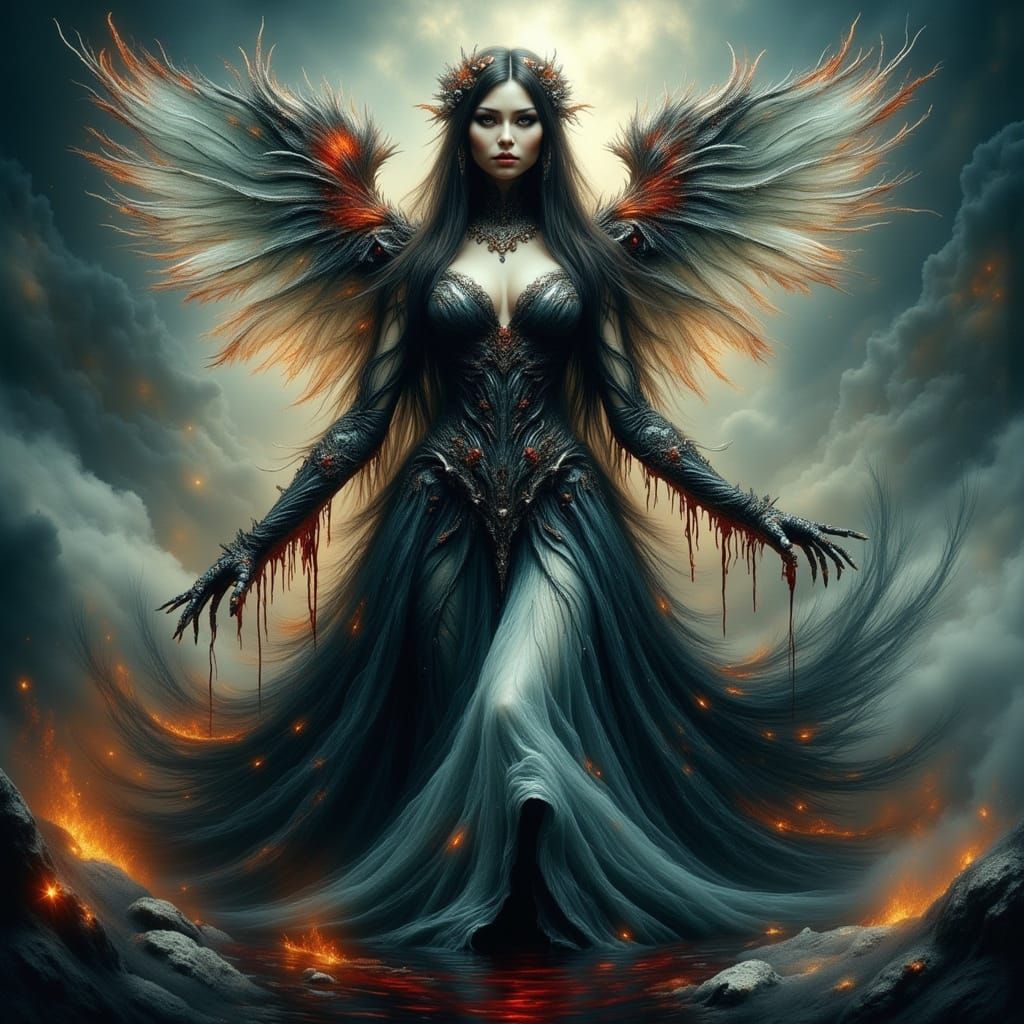 Gothic Robotic Fallen Angel in Victorian Setting