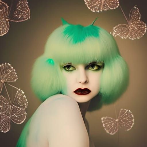 Ghostly Cat Girl Portrait in Gothic Watercolor Style