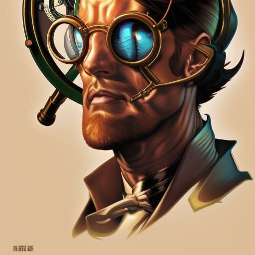 Brave Steampunk Man Portrait in Comic Book Style