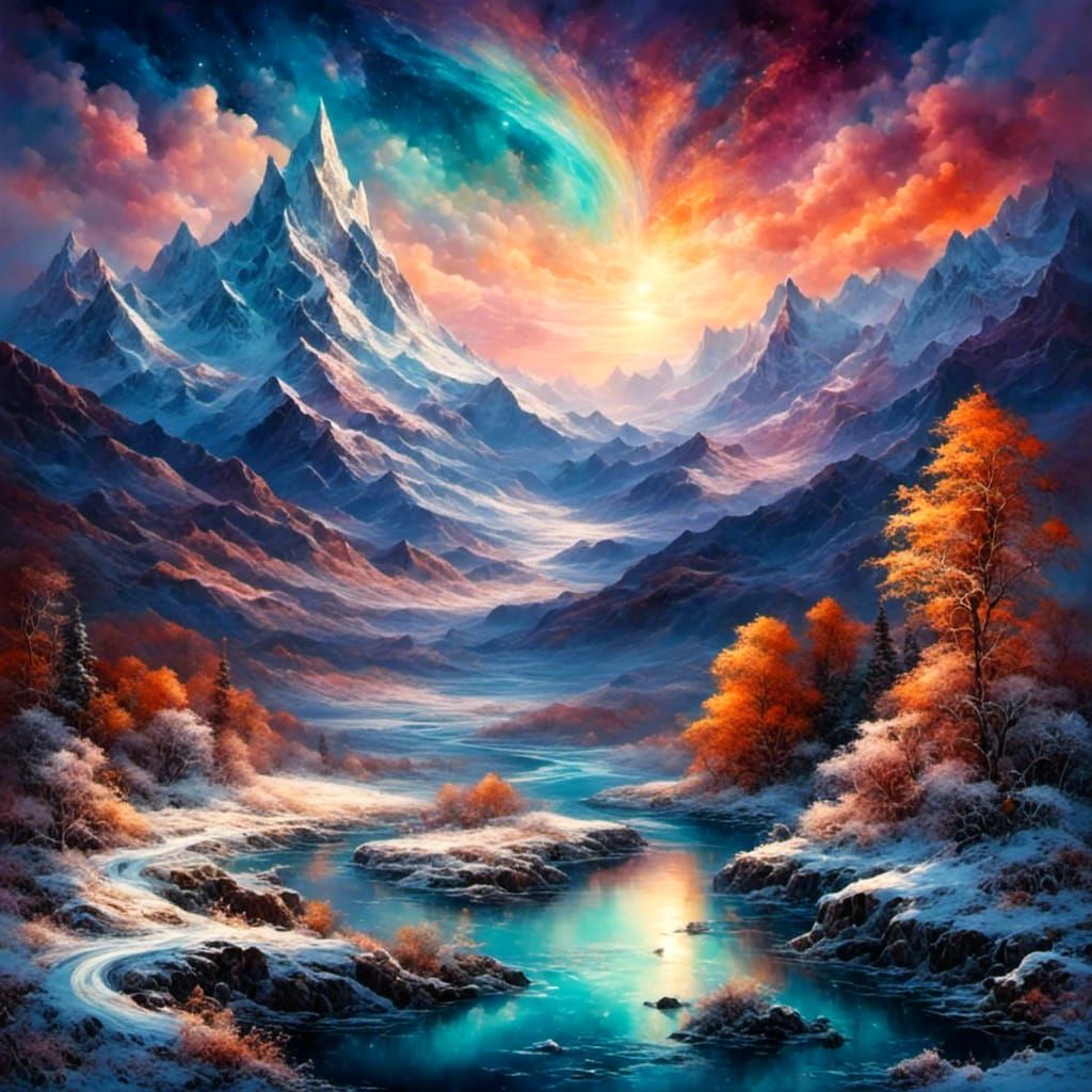 Aurora Over Frozen Valley: Anime Style Landscape