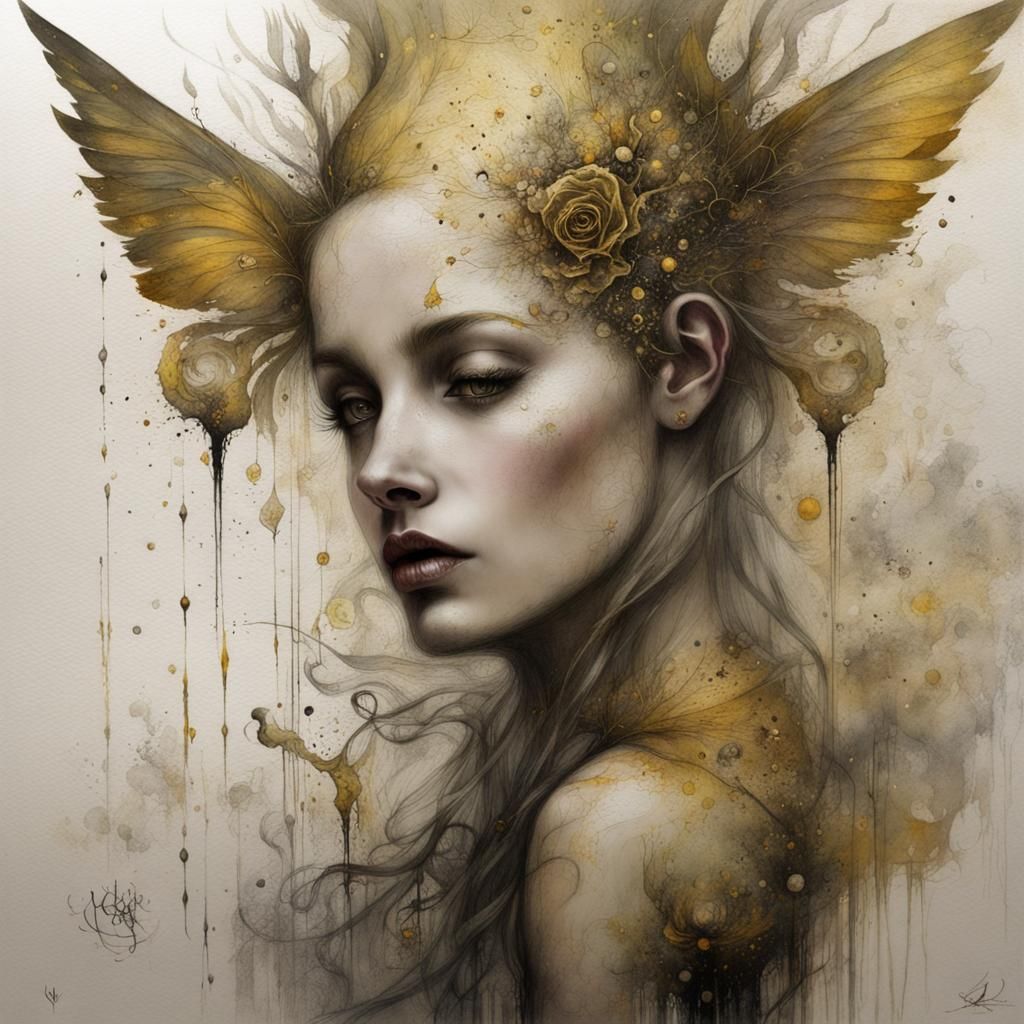 Winged Woman Portrait in Yoann Lossel Style