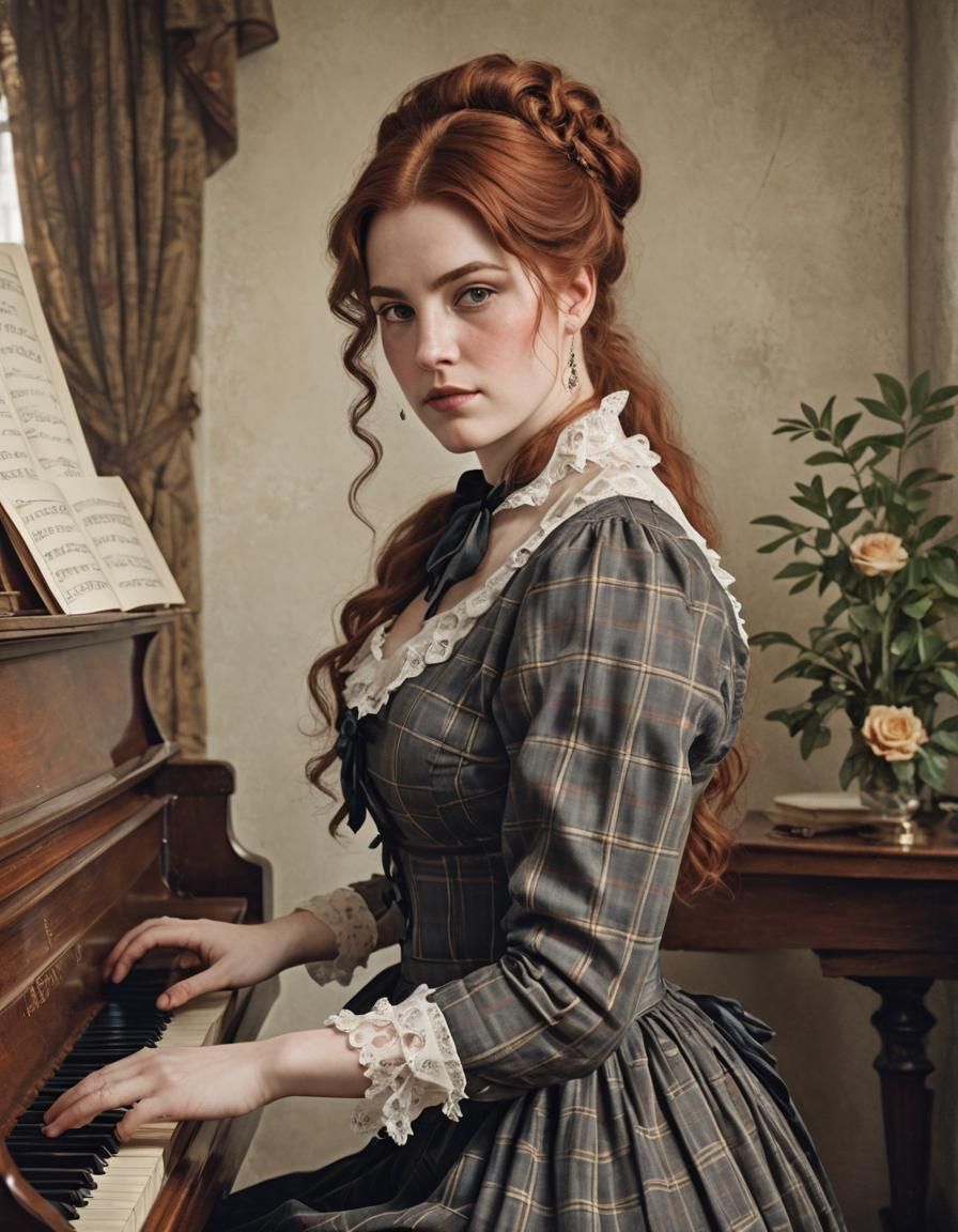 Victorian Woman Playing Piano Portrait