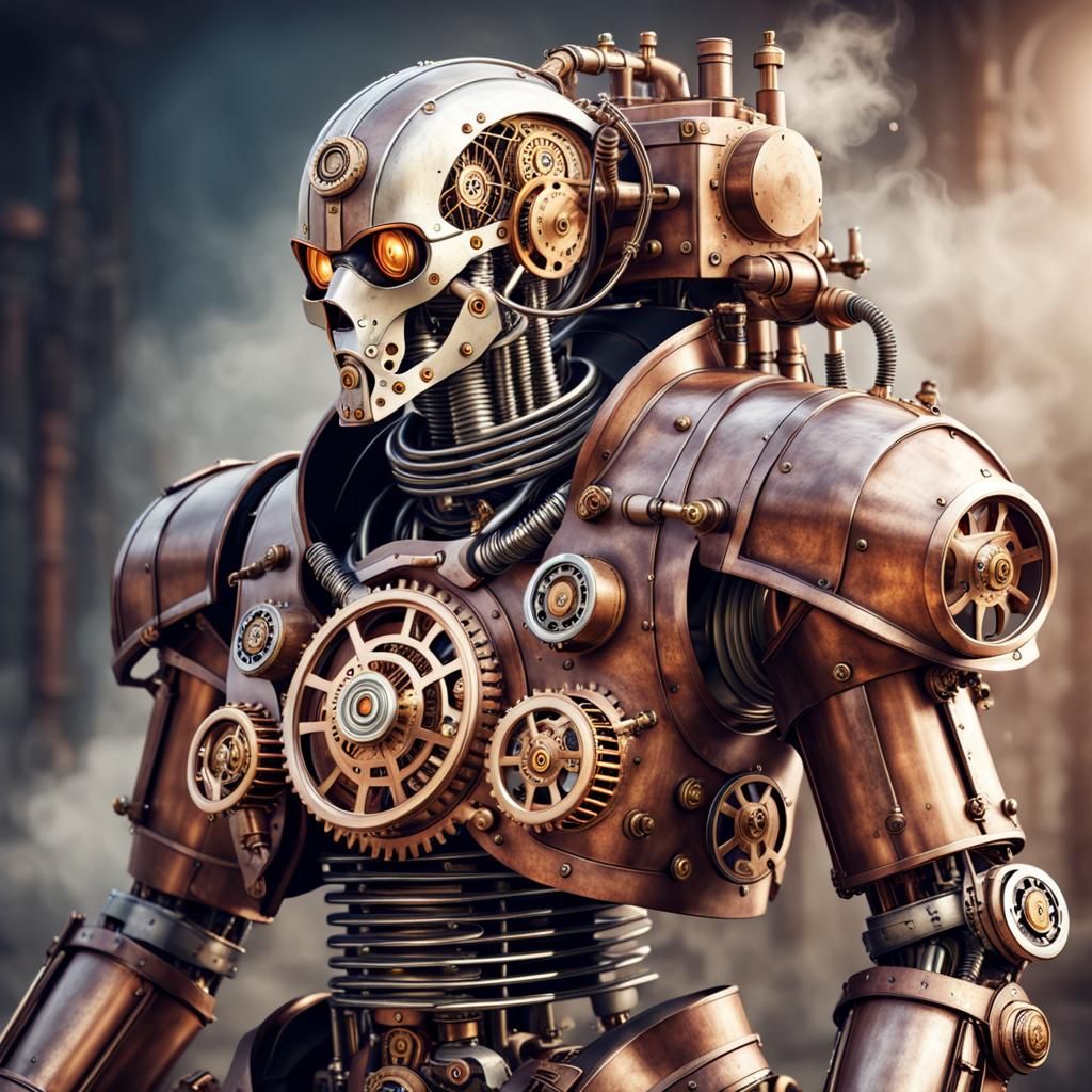 Medieval Cyborg with Steampunk Engine