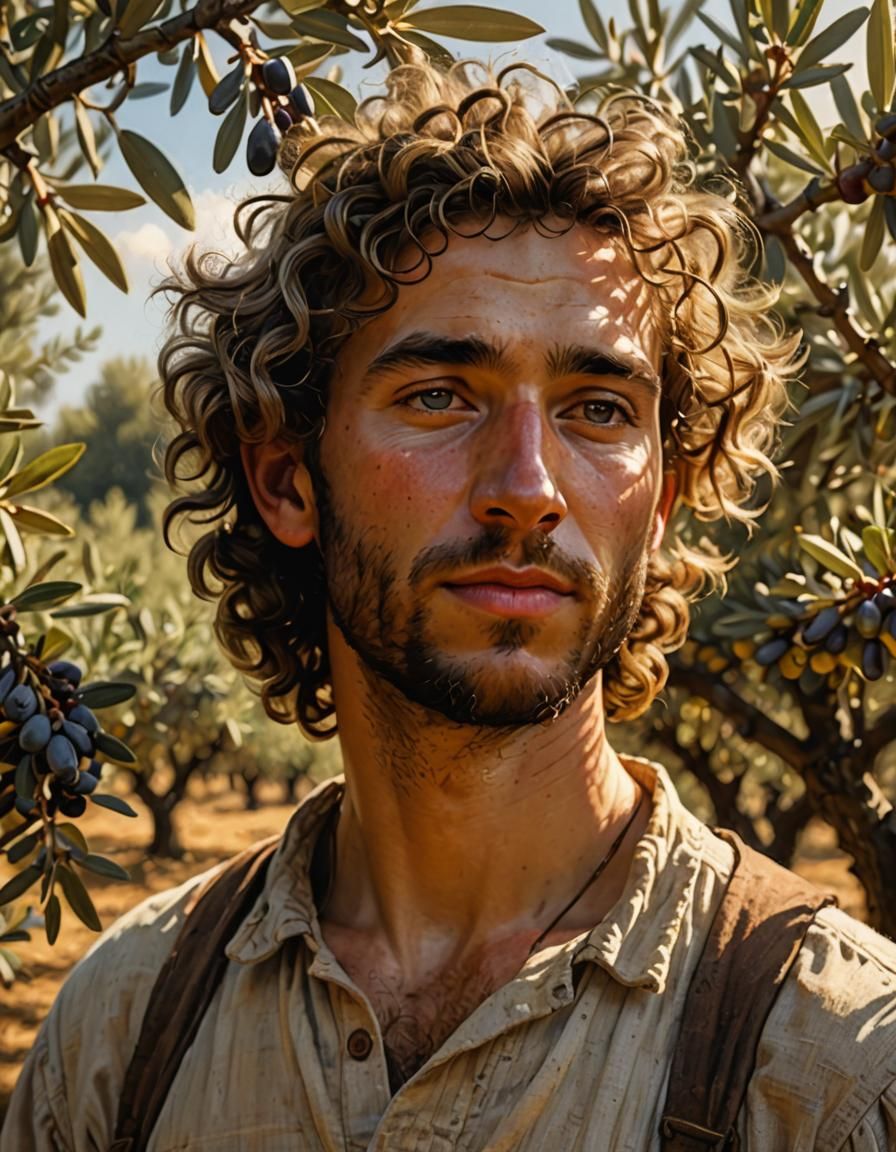 Italian Olive Farmer Portrait in Impressionist Style