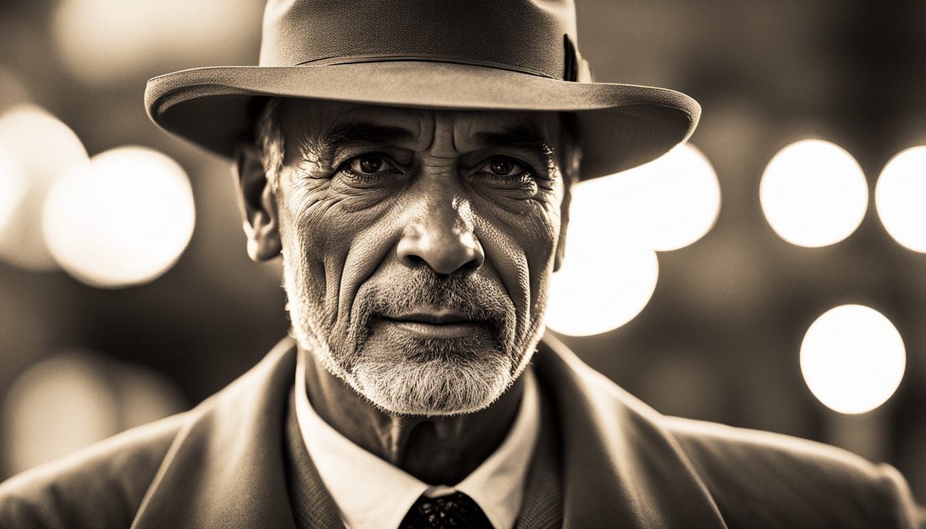 Elegant Post-War Man Outside Barbershop in Cinematic Style