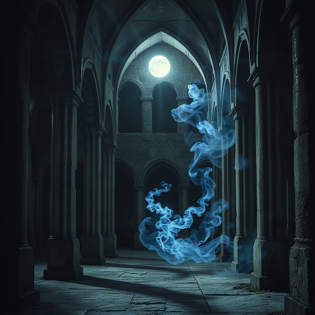 Moonlit Cloister with Spiritual Presence, Gothic Aesthetic