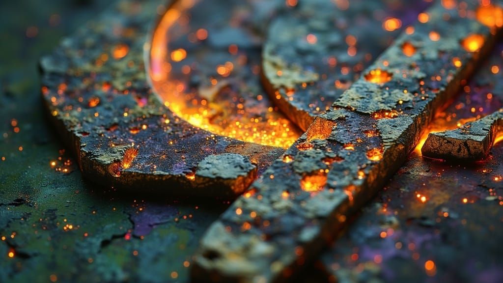 Ornate Steel Sword with Hidden Scenes, Dark Oil Paint Style