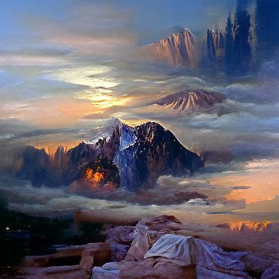 Mount Olympus at Dawn in Oil Painting Style