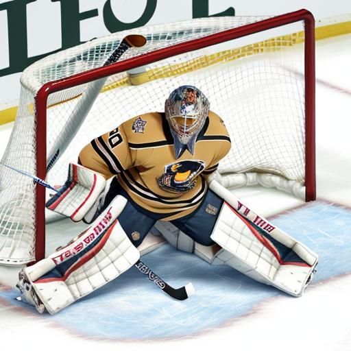 First dog to play goalie in the NHL leashed to the goalposts...