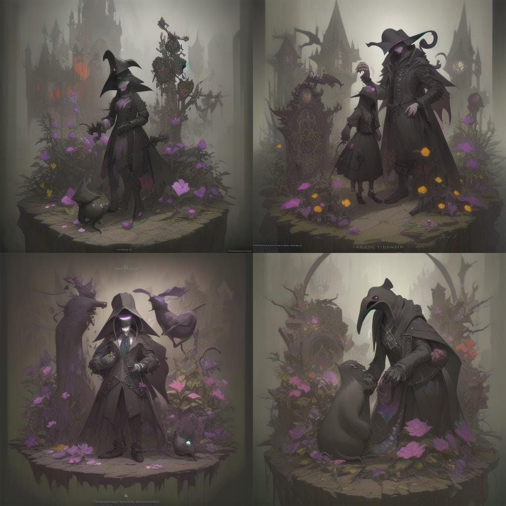 Cute Plague Doctor with Pet Rat and Flowers