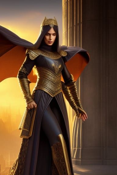 Medieval Woman in Black Armor Portrait