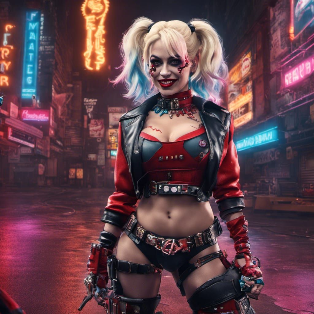 Cyberpunk Harley Quinn: Detailed Matte Painting