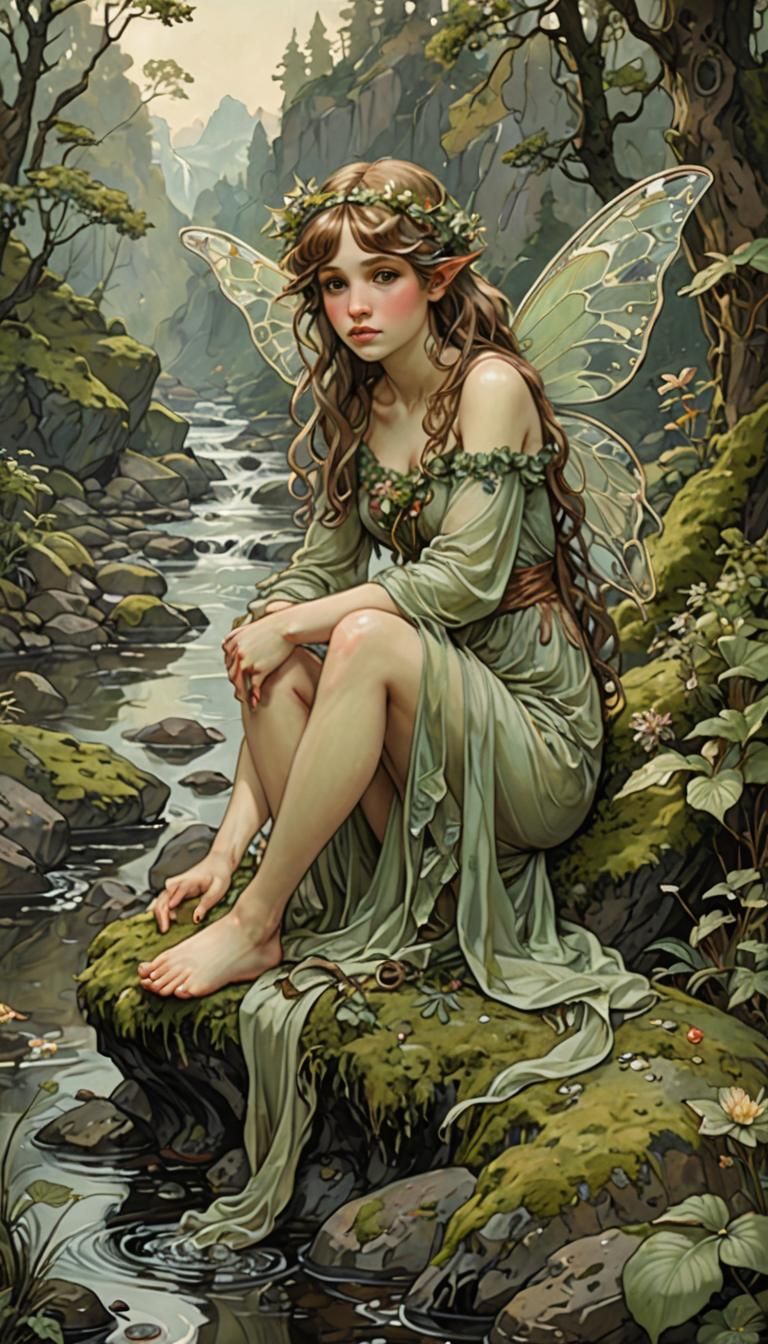 Art Nouveau Fairy Portrait by the River