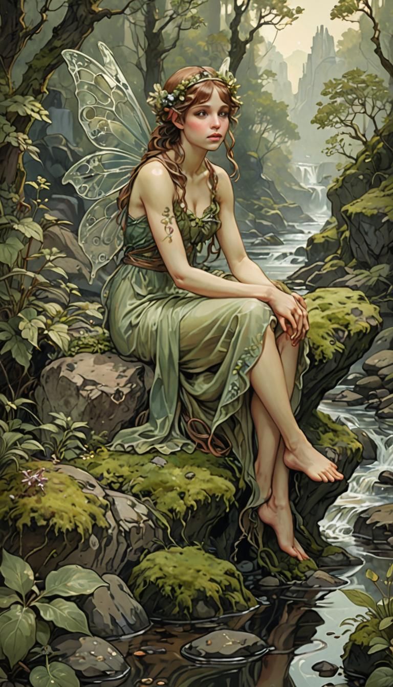 Art Nouveau Fairy by the River