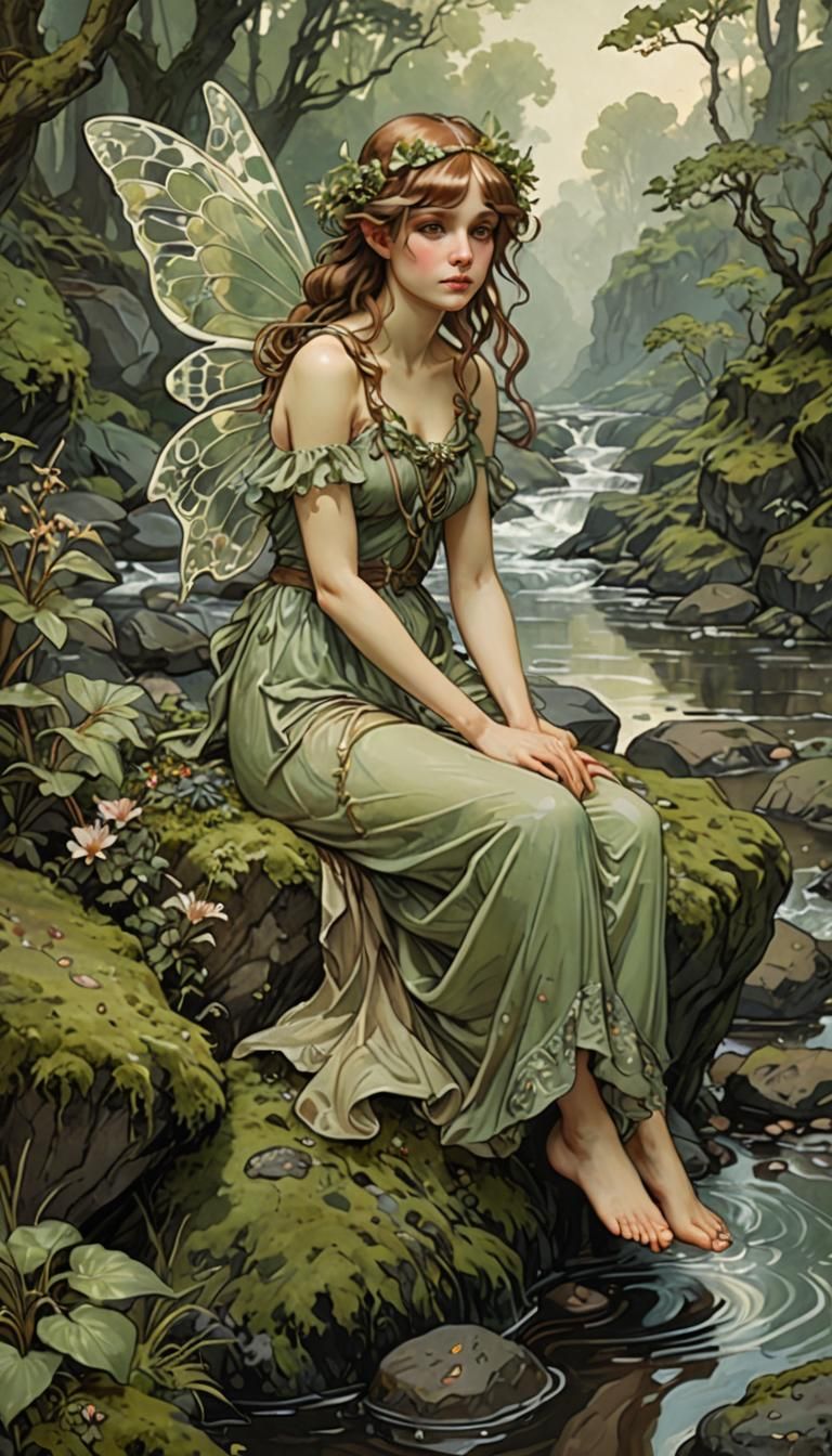 Art Nouveau Fairy by a River