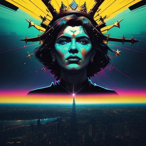 Jesus in Neon Cityscape: Warhol-esque Pop Art