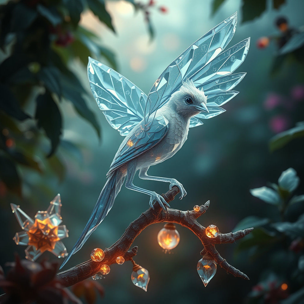 Crystal Squirrel on Mystical Branch in Matte Painting Style
