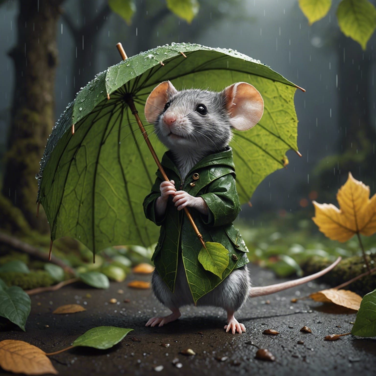 Mouse Under Leaf Umbrella: Digital Matte Painting