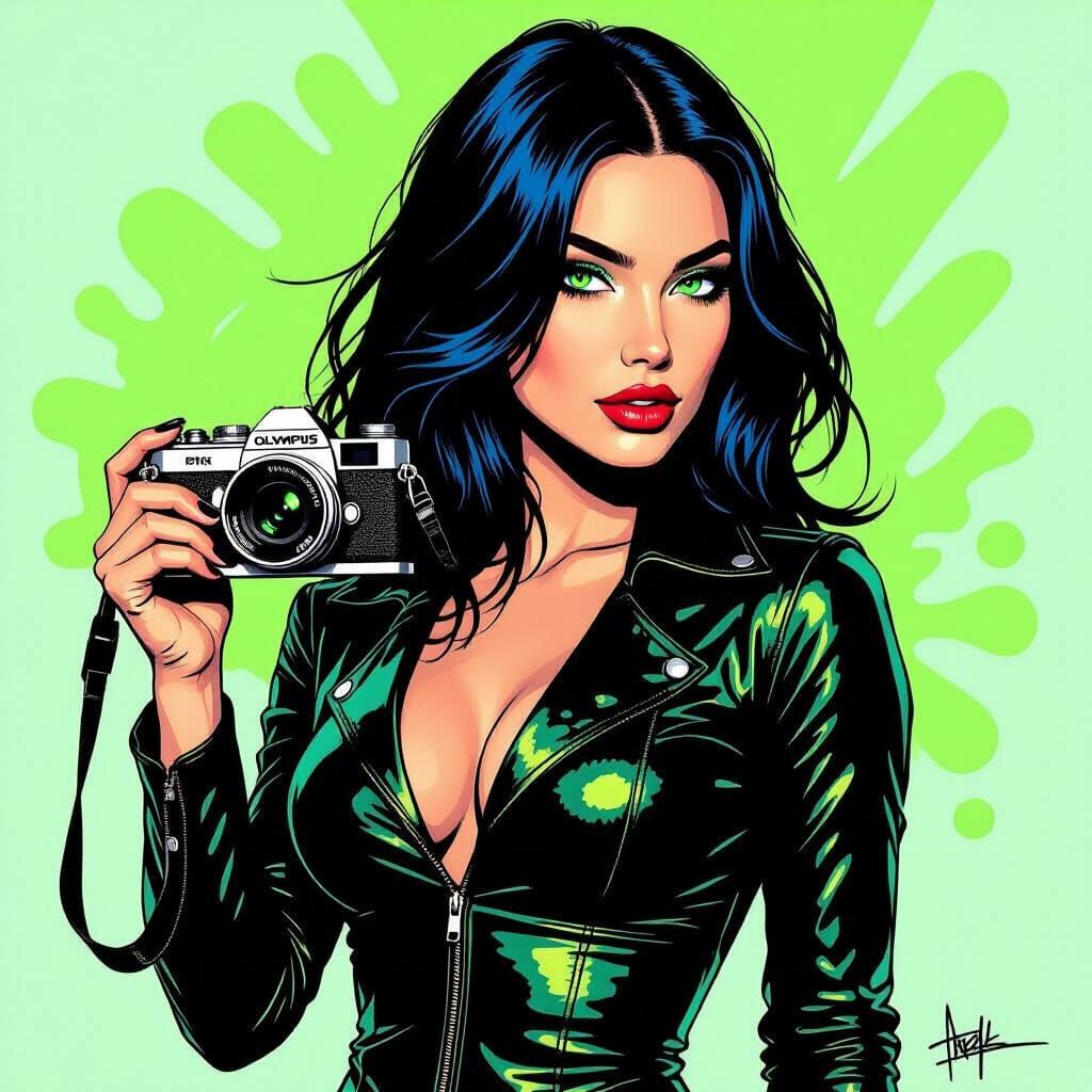 Street Art Portrait of a Black Mamba Woman with Camera