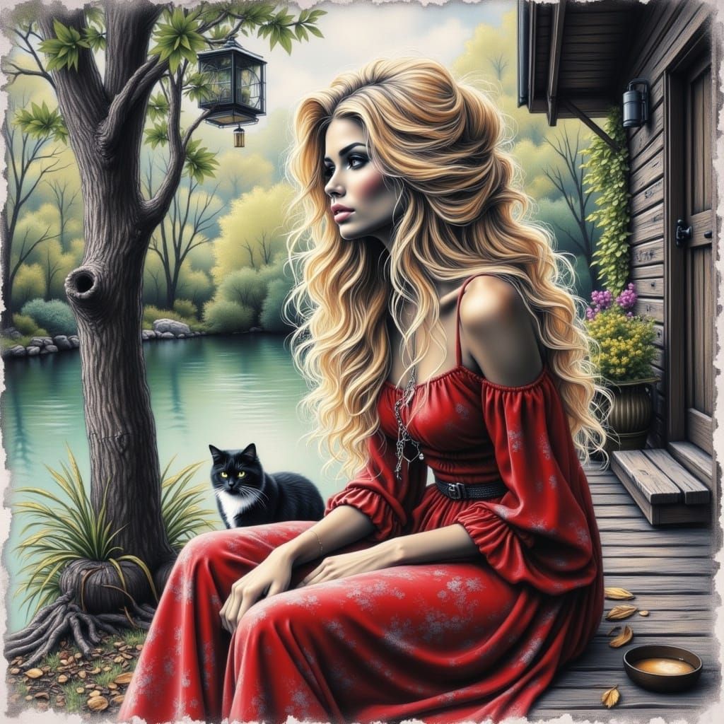 Bohemian Fantasy Goddess in Rustic River Setting