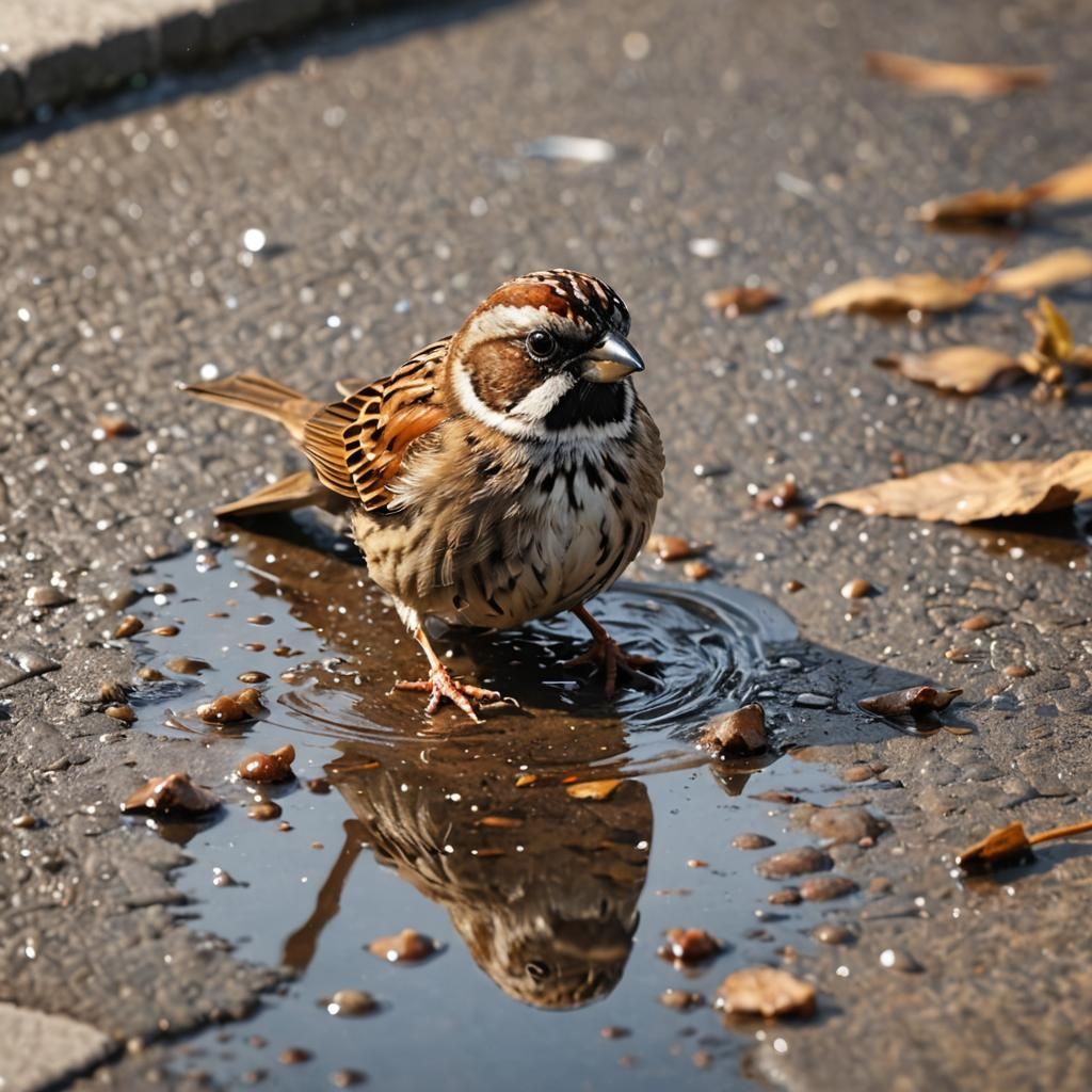 Sparrow's Refreshing Bath: A Photorealistic Bird Image