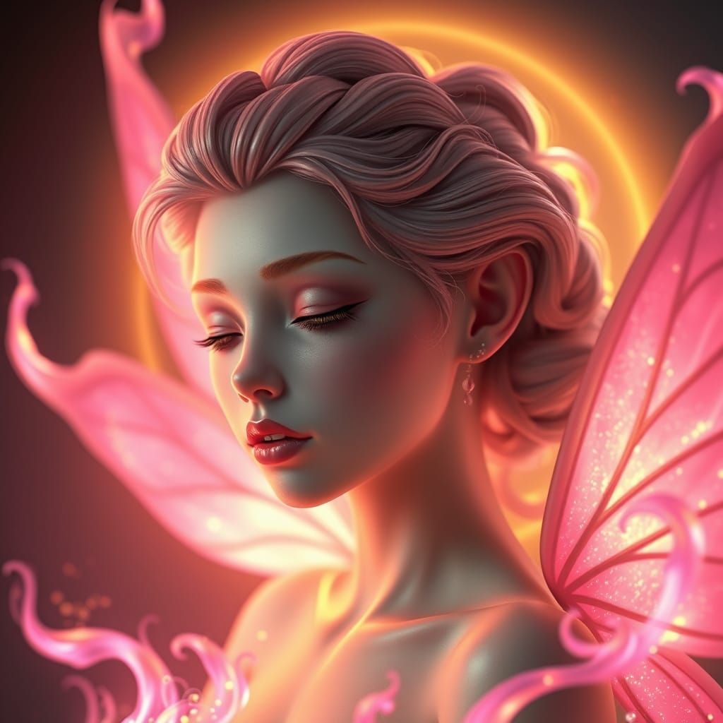 Ethereal Fairy Radiates Beauty Amidst Vibrant Pink Flames