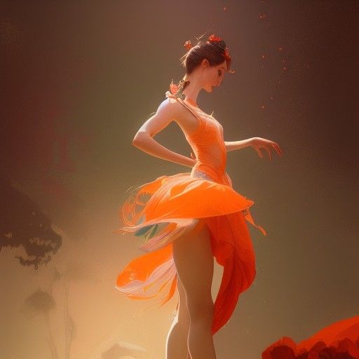 Ballerina Girl Concept Art in Orange and Teal