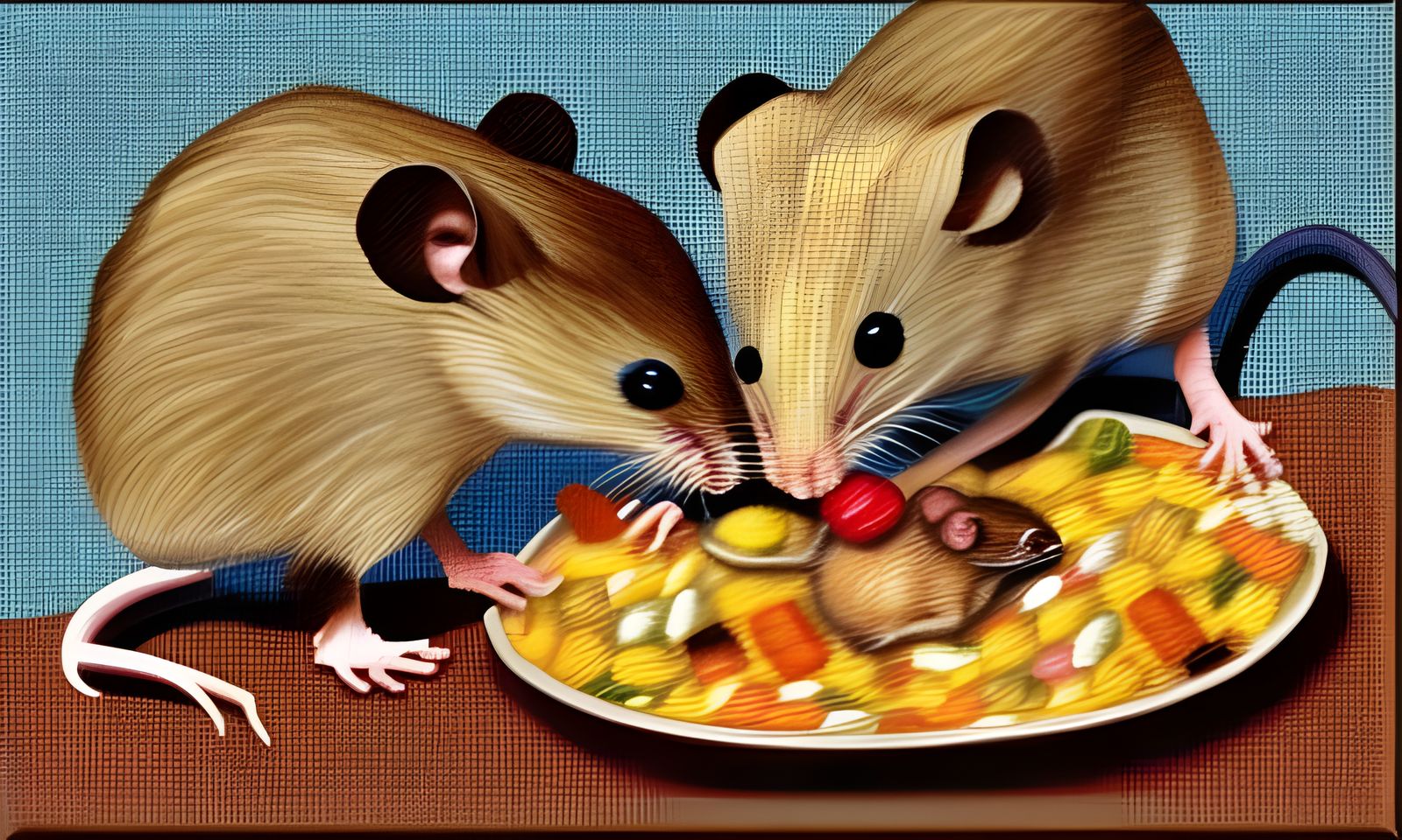 Thanksgiving Feast: Rat and Mouse in Needlepoint Style