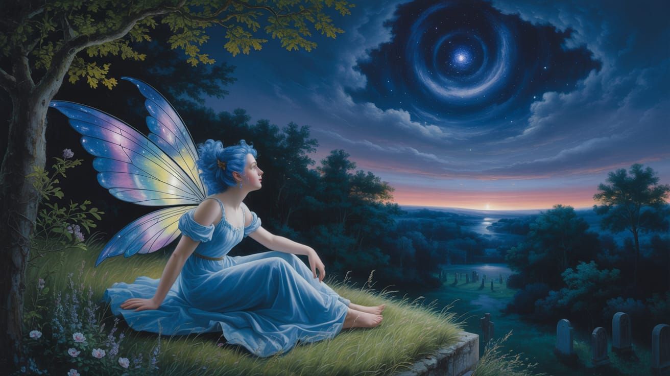Garden Fairy with Stained Glass Wings, Oil Painting