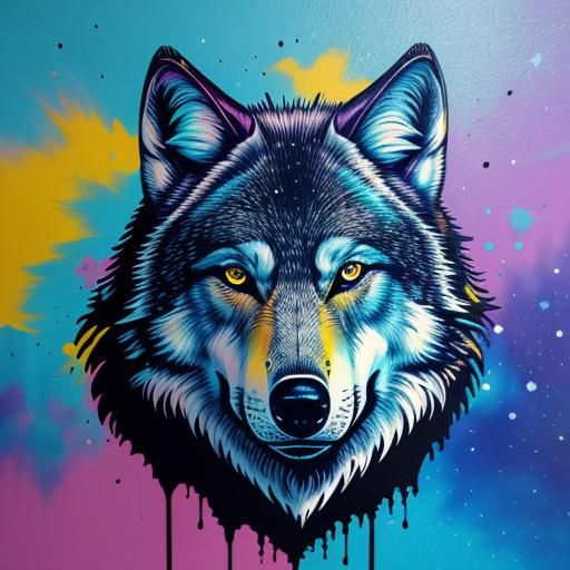 Majestic Wolf Graffiti Art in Space