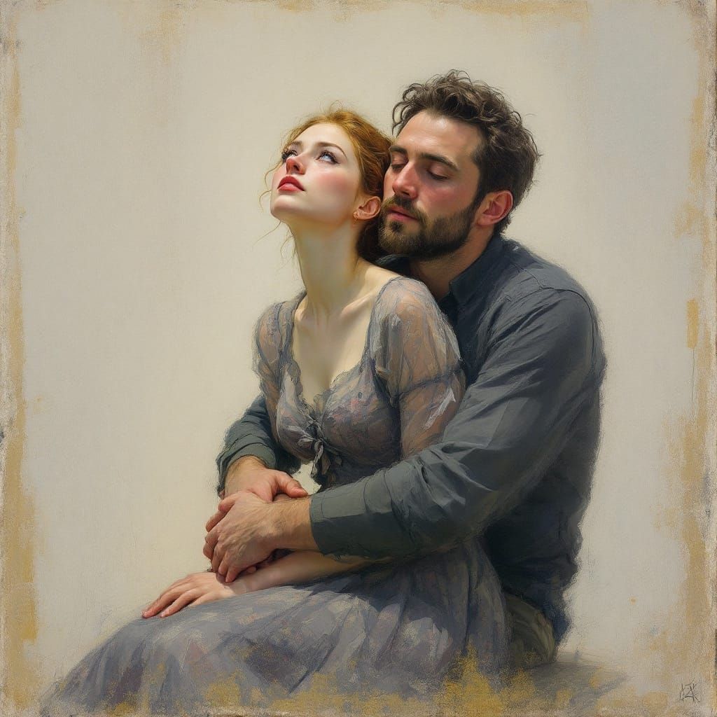 Melancholic Embrace in Soft Pastel