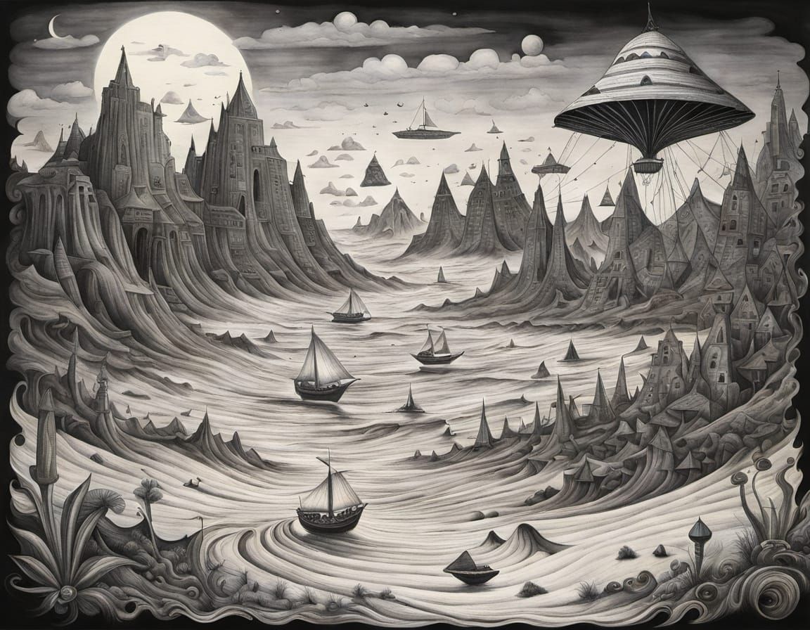 Surrealist Psychedelic Landscape of Whimsical Sands