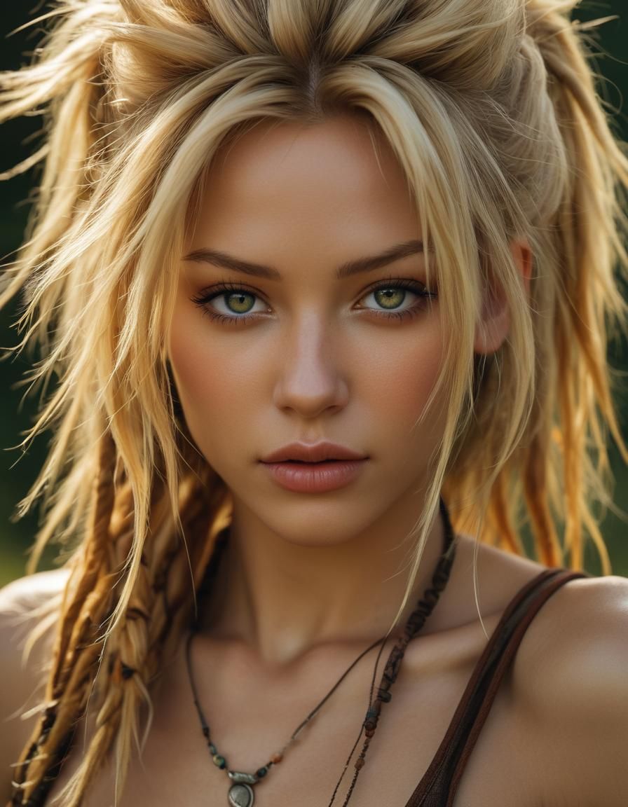 Realistic Rikku Portrait in Cell-Shaded Style