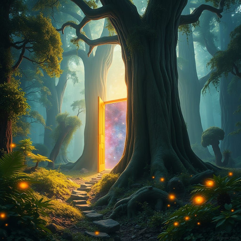 Cosmic Portal in Mystical Forest