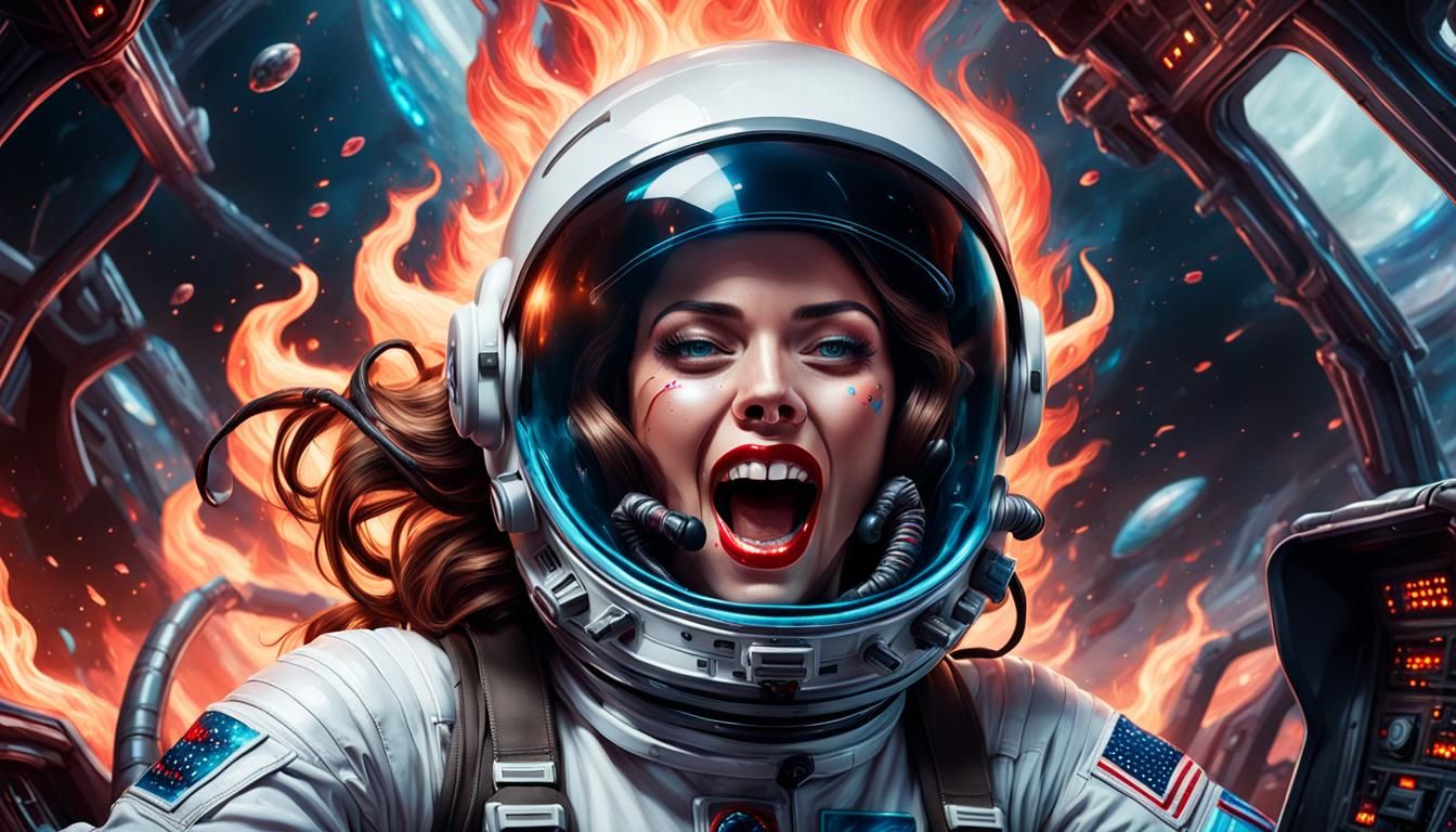 Girl Screaming in Burning Spaceship Cockpit: Hyperrealistic ...