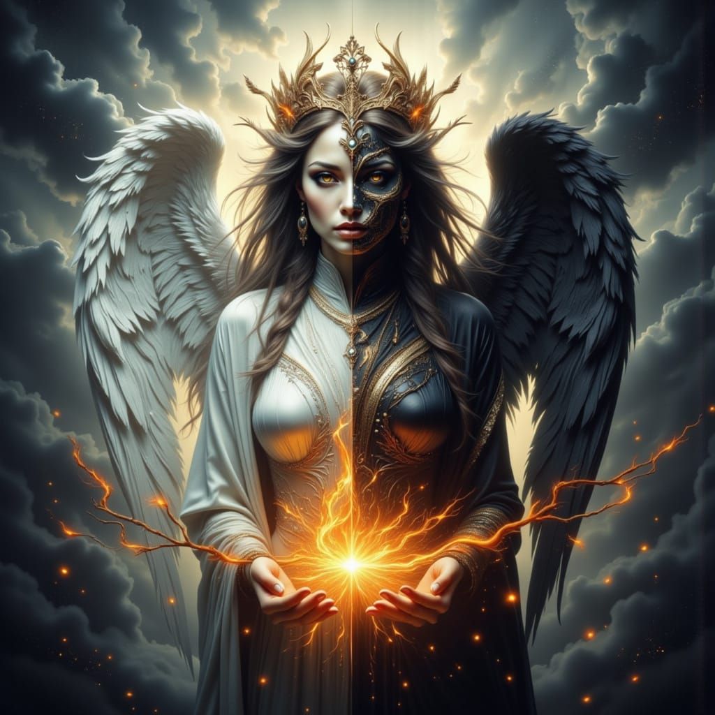 Angelic Dichotomy: Heaven and Hell Portrait