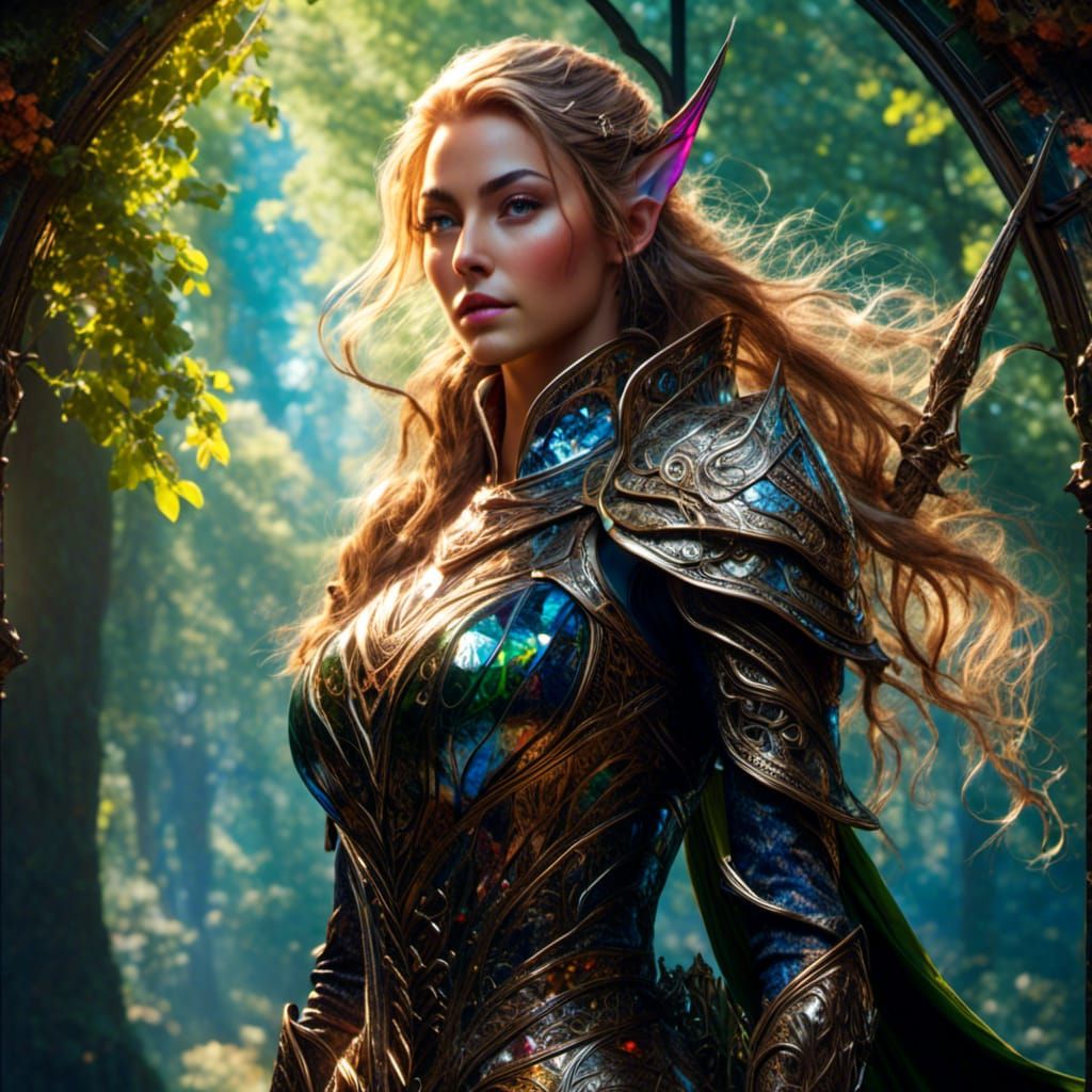 Stained Glass Armored Wood Elf Ranger