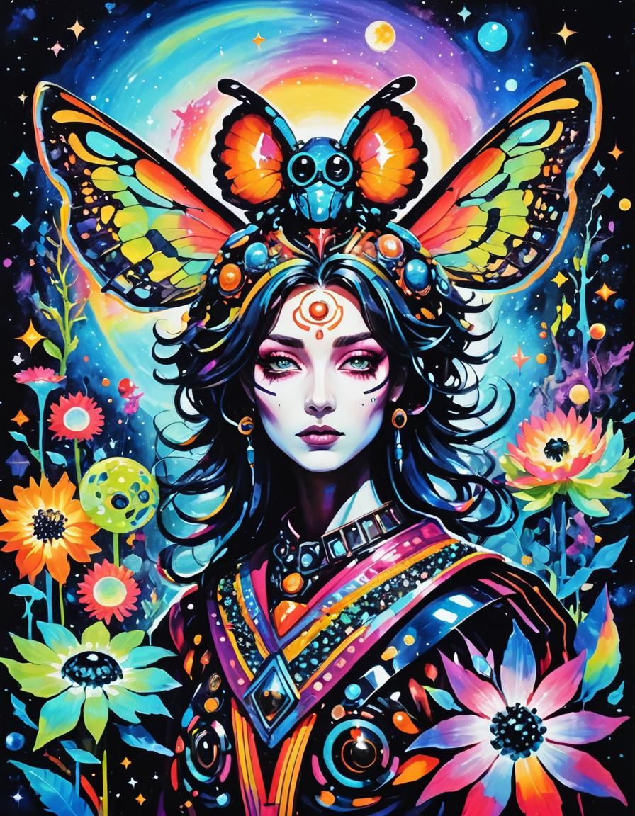 Exotic Aliens on Bioluminescent Planet in Iridescent Colors