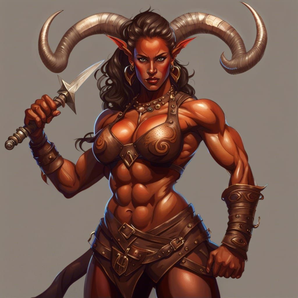 Tiefling Warrior Woman with Flaming Sword