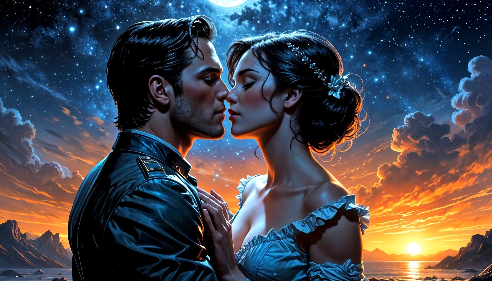 Romantic Moment Captured in Dreamlike Comic Book Art