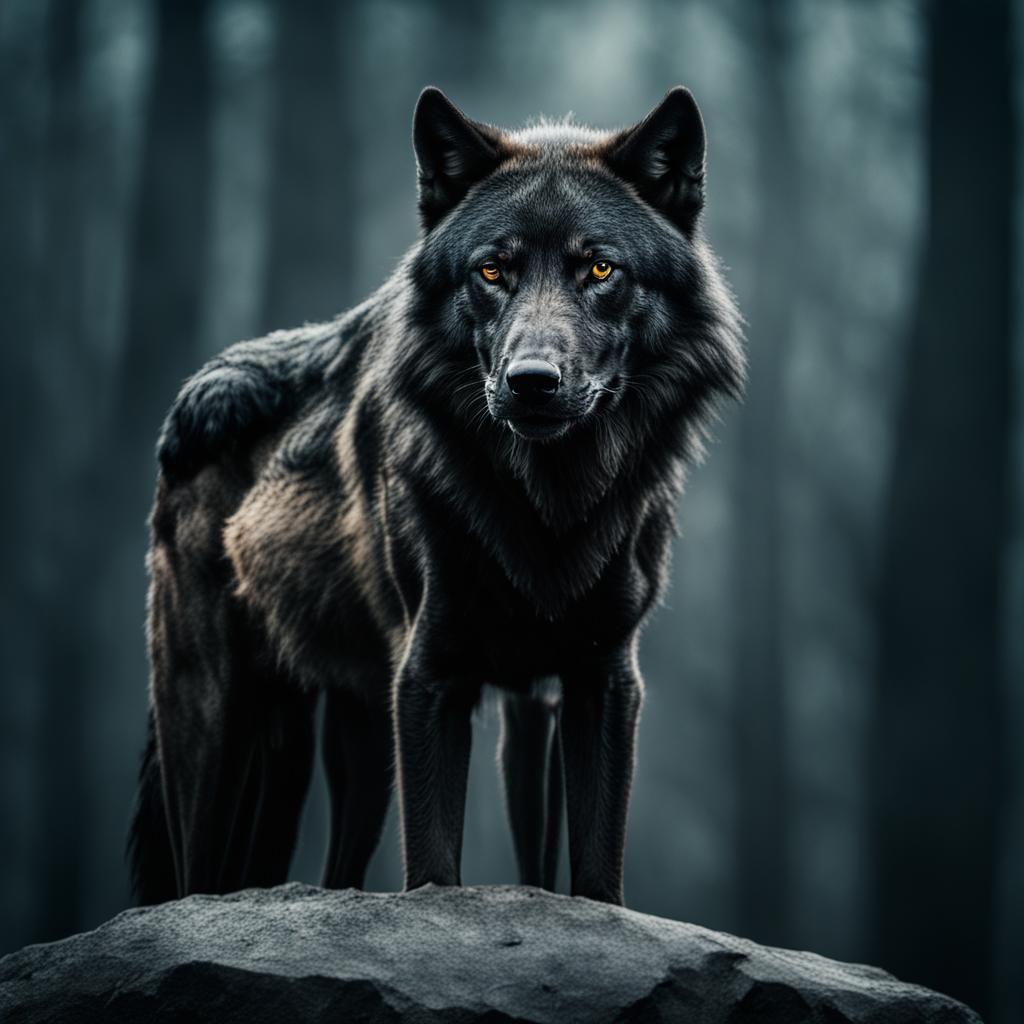 Majestic Black Alpha Wolf Portrait