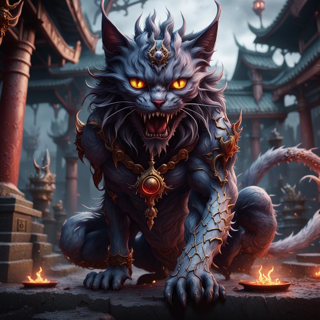 Demonic Nekomata Fantasy Concept Art