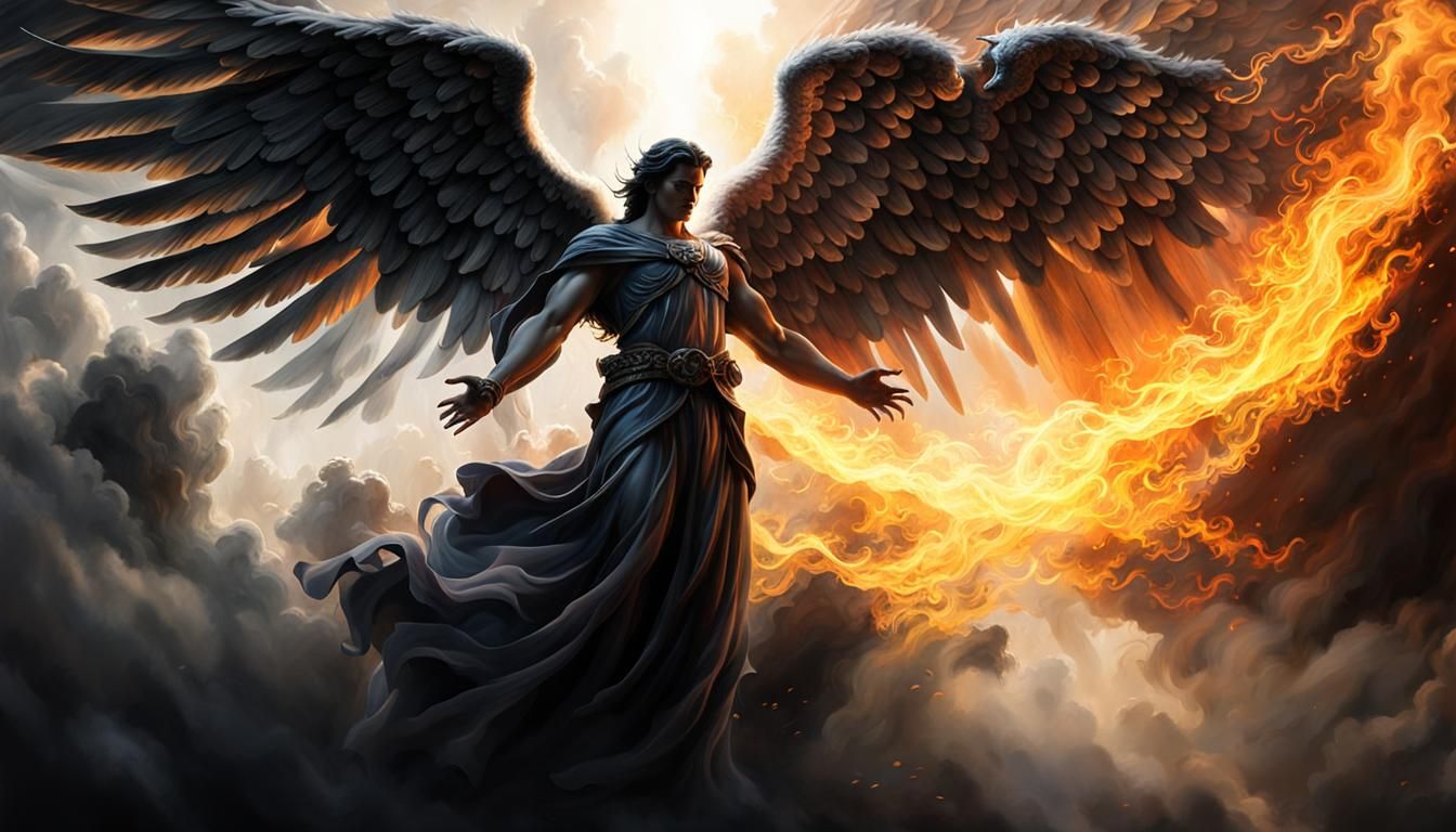 Angelic Radiance Versus Demonic Flames: Ink Art