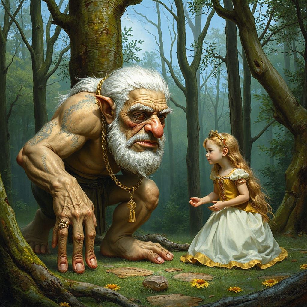 Princess and Troll Meeting in Forest, Bauer Style