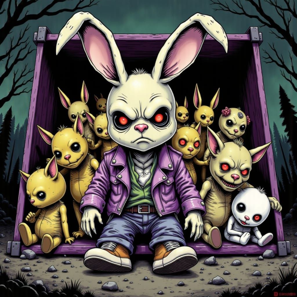 Evil Stuffed Bunny Leads Army in Dark Fantasy Art